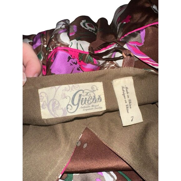 GUESS Silk Fit and Flare Sundress Y2K Brown Floral Women's Vintage Size 7 - Picture 3 of 7